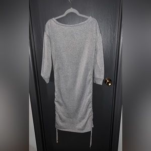 Ruched Long Sleeve Mini Sweatshirt Dress Drawstring Round Neck Short Dress